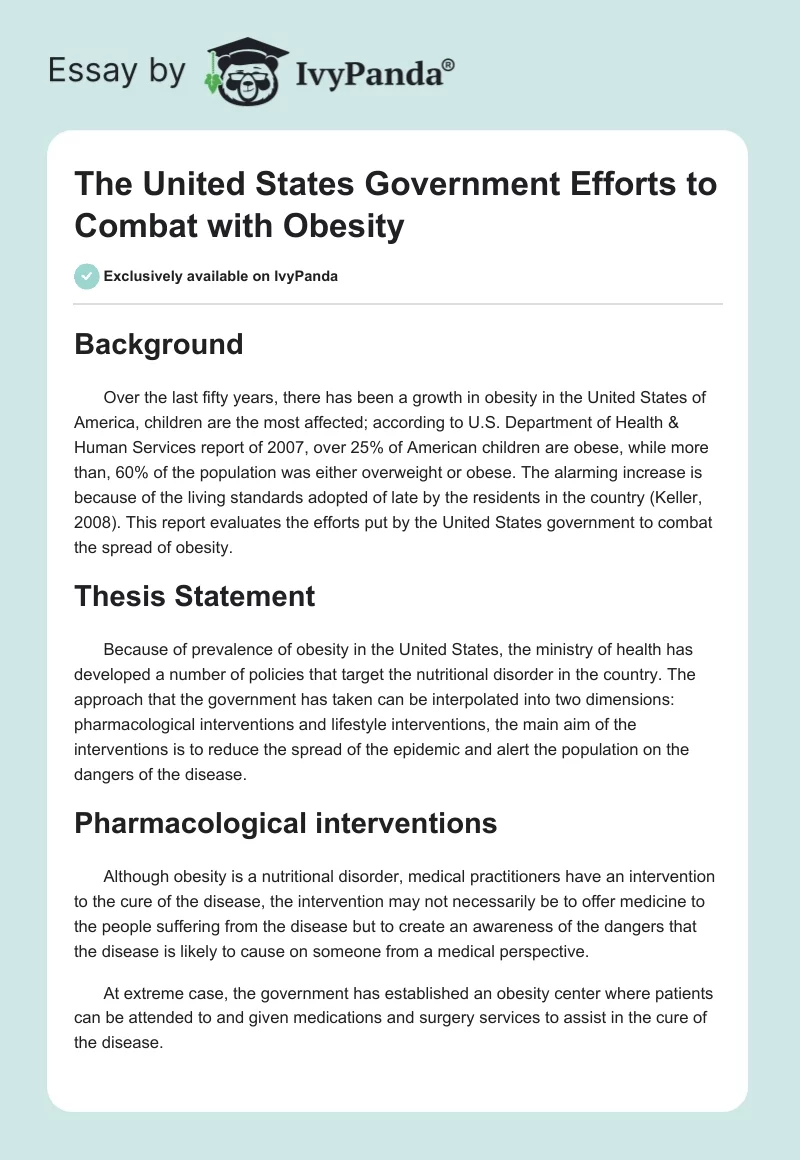 The United States Government Efforts to Combat With Obesity. Page 1