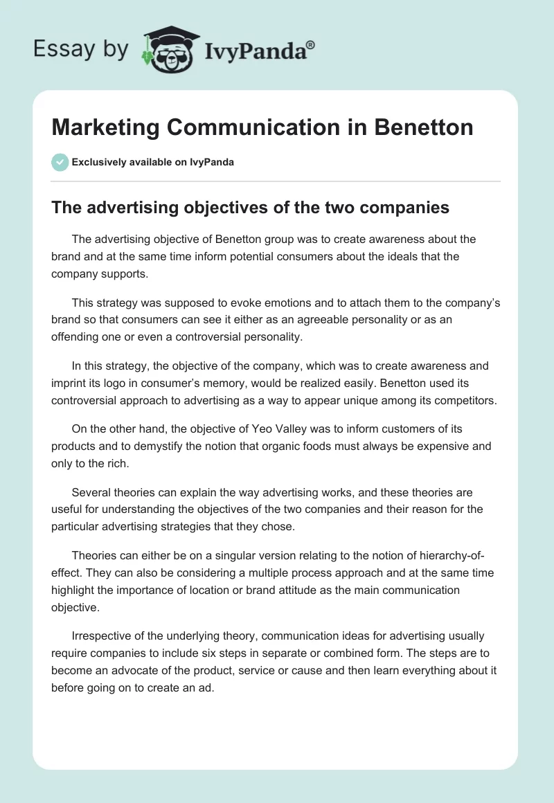 Marketing Communication in Benetton. Page 1