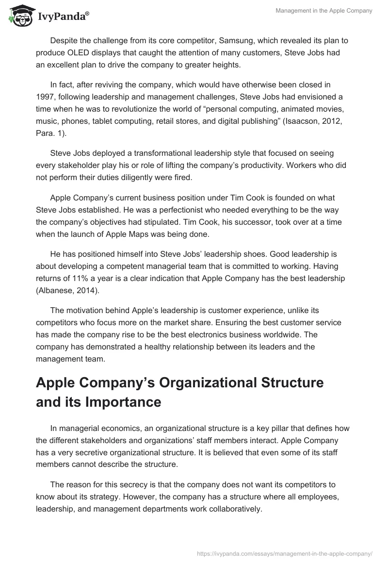 Management in the Apple Company. Page 2