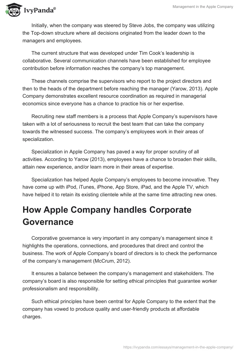 Management in the Apple Company. Page 3