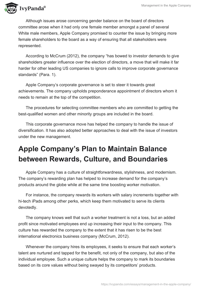 Management in the Apple Company. Page 4