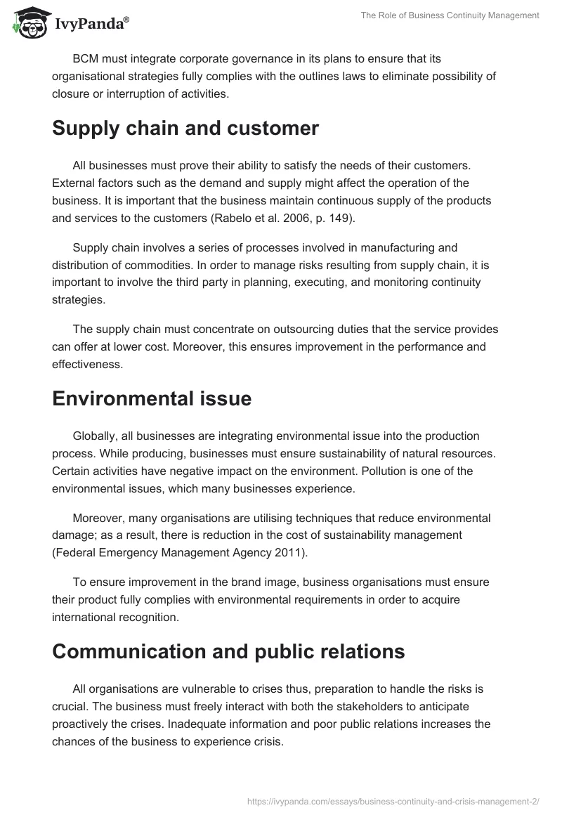 The Role of Business Continuity Management. Page 2