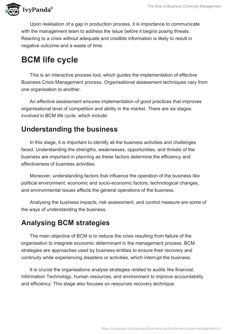 The Role of Business Continuity Management. Page 3