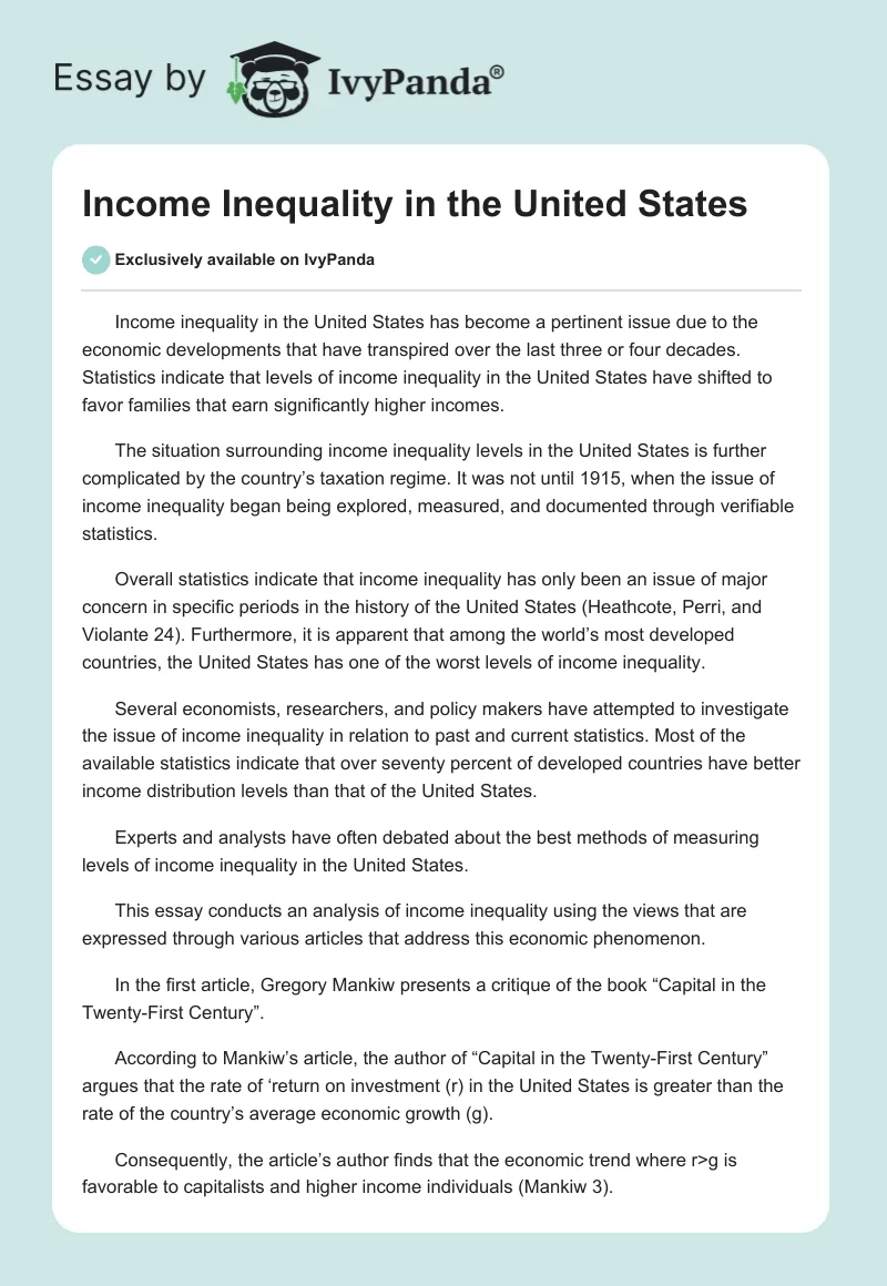 income inequality in the united states essay