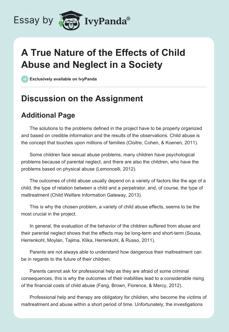 A True Nature of the Effects of Child Abuse and Neglect in a Society. Page 1