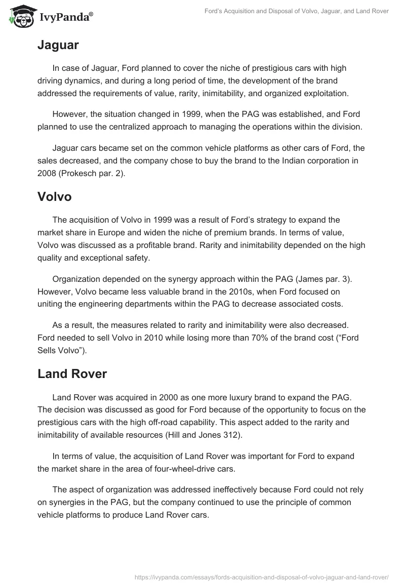 Ford’s Acquisition and Disposal of Volvo, Jaguar, and Land Rover. Page 2