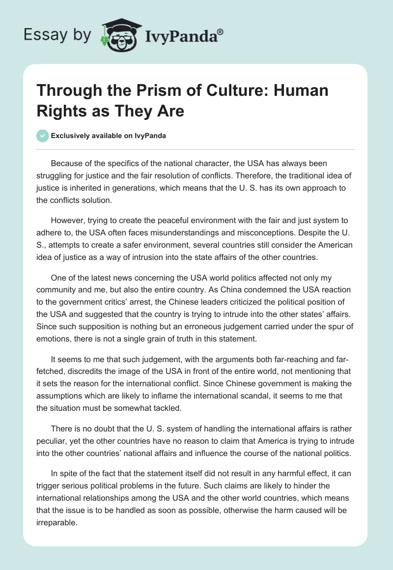 Through the Prism of Culture: Human Rights as They Are. Page 1