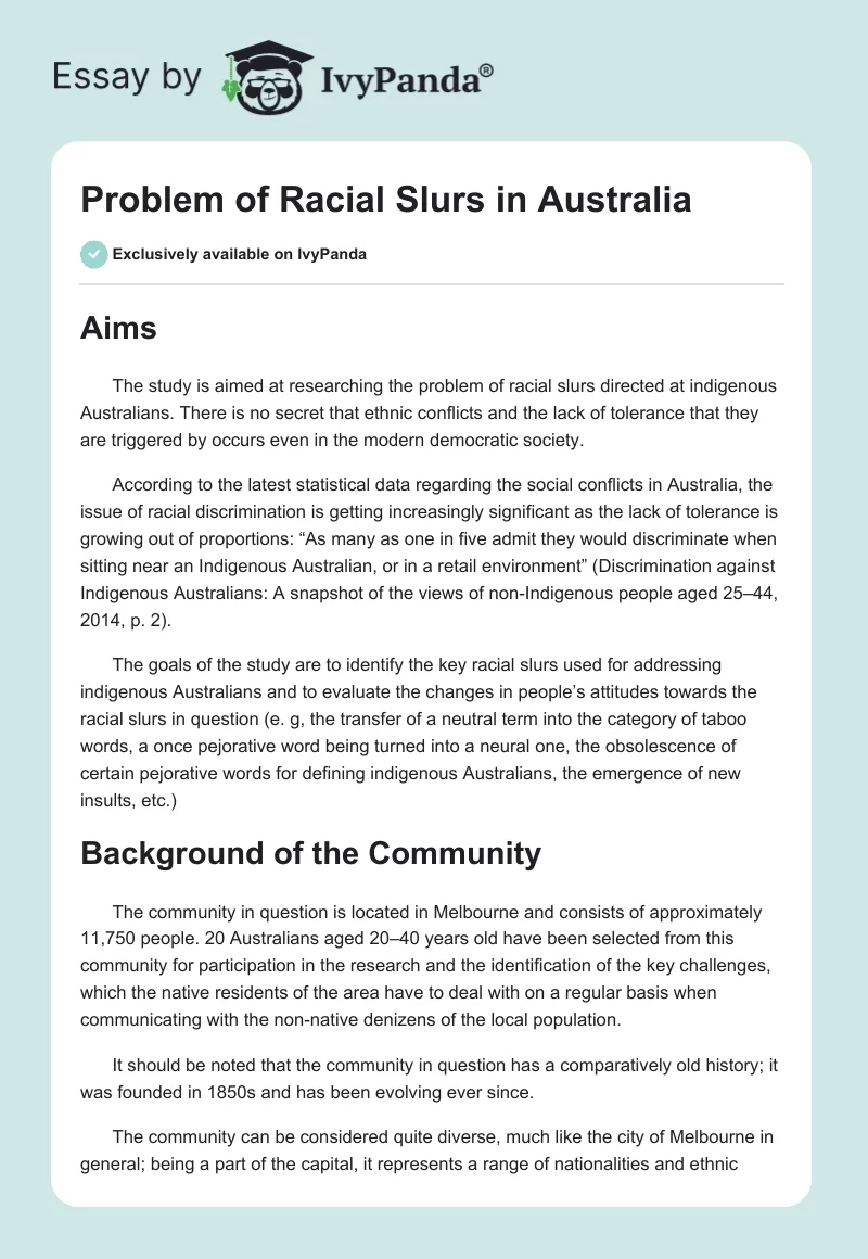 Problem of Racial Slurs in Australia. Page 1