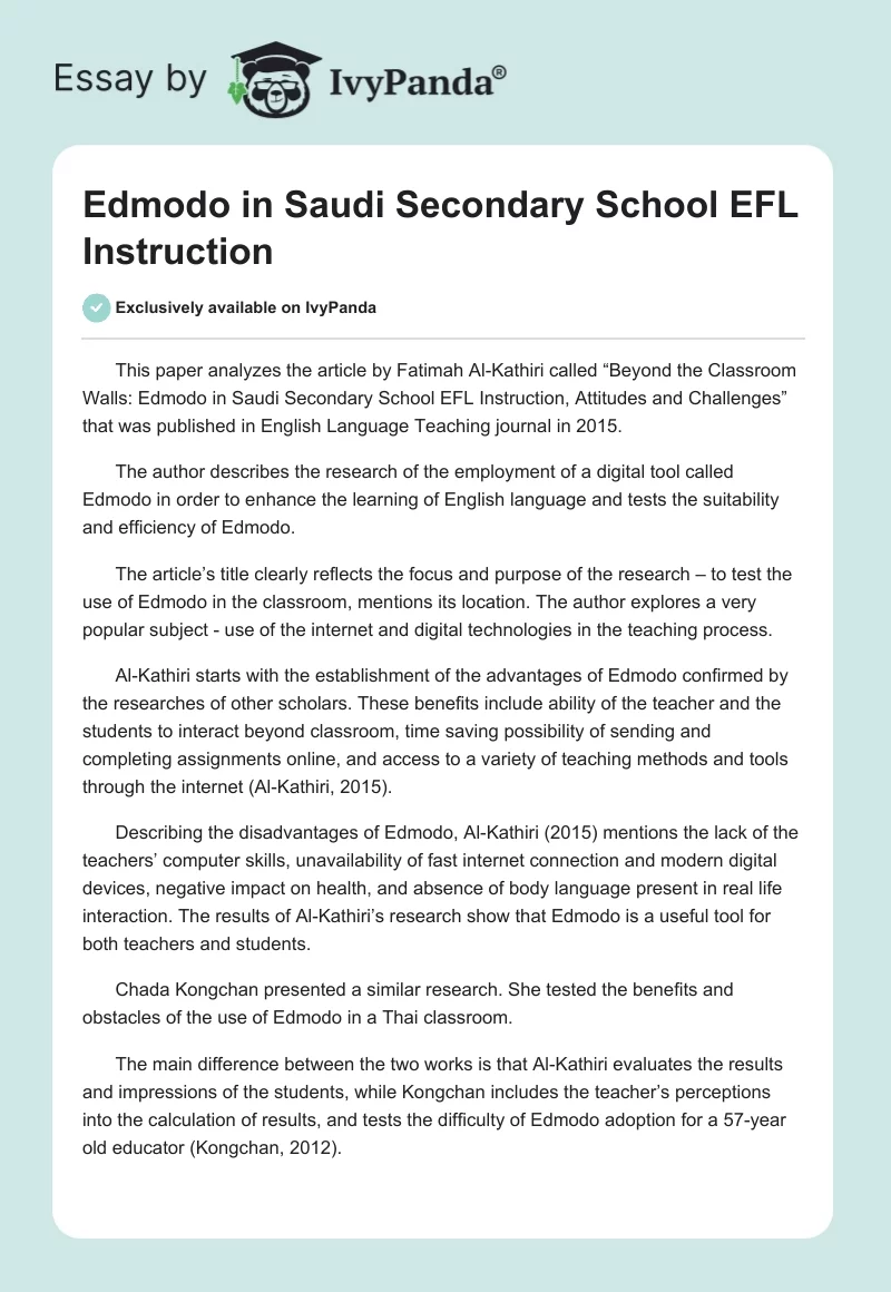 Edmodo in Saudi Secondary School EFL Instruction. Page 1