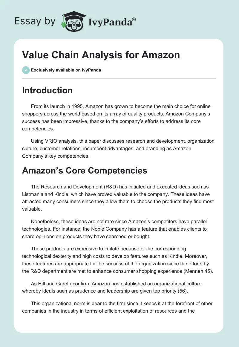 Value Chain Analysis for Amazon. Page 1