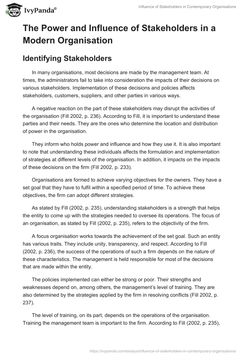 Influence of Stakeholders in Contemporary Organisations. Page 2
