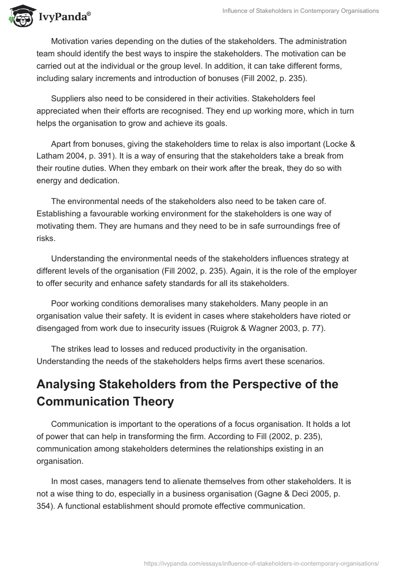 Influence of Stakeholders in Contemporary Organisations. Page 4
