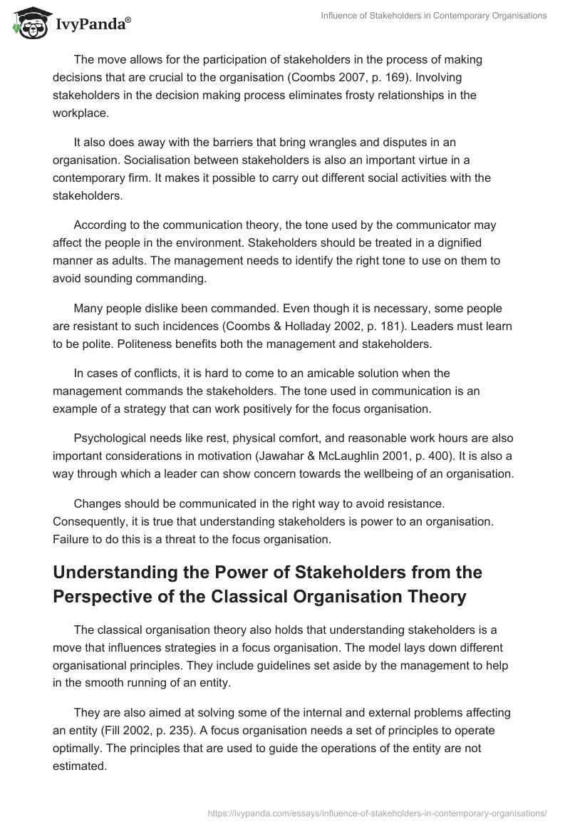 Influence of Stakeholders in Contemporary Organisations. Page 5