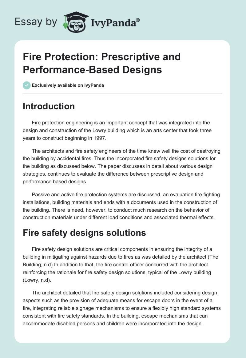 Fire Protection: Prescriptive and Performance-Based Designs. Page 1