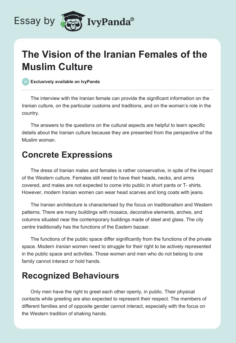 The Vision of the Iranian Females of the Muslim Culture. Page 1