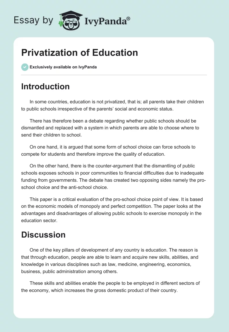 Privatization of Education. Page 1