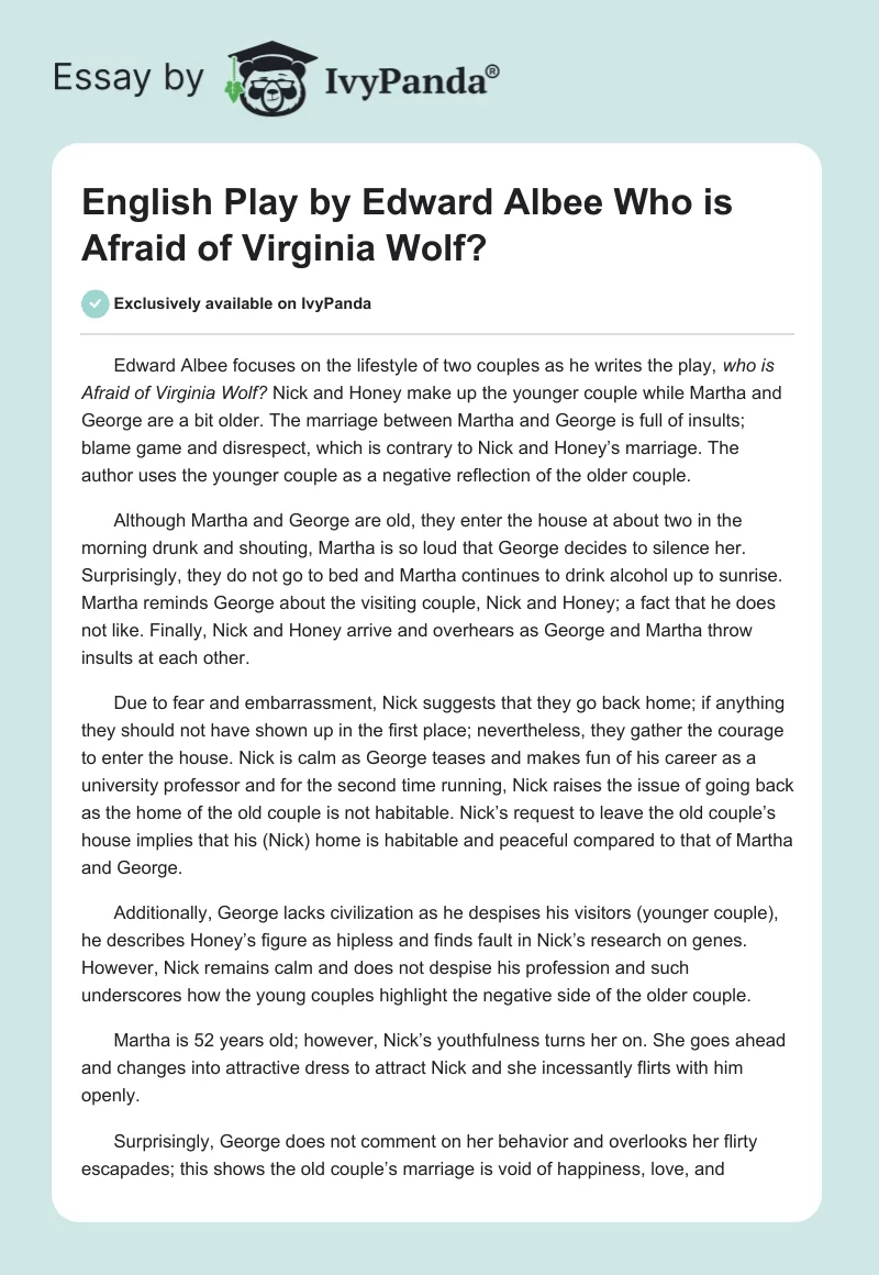 English Play by Edward Albee "Who is Afraid of Virginia Wolf?". Page 1
