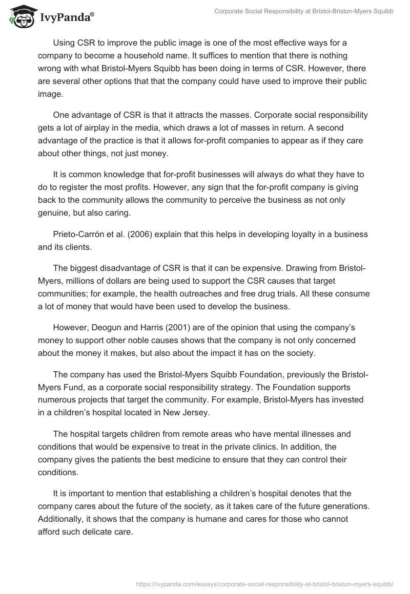 Corporate Social Responsibility at Bristol-Briston-Myers Squibb. Page 3