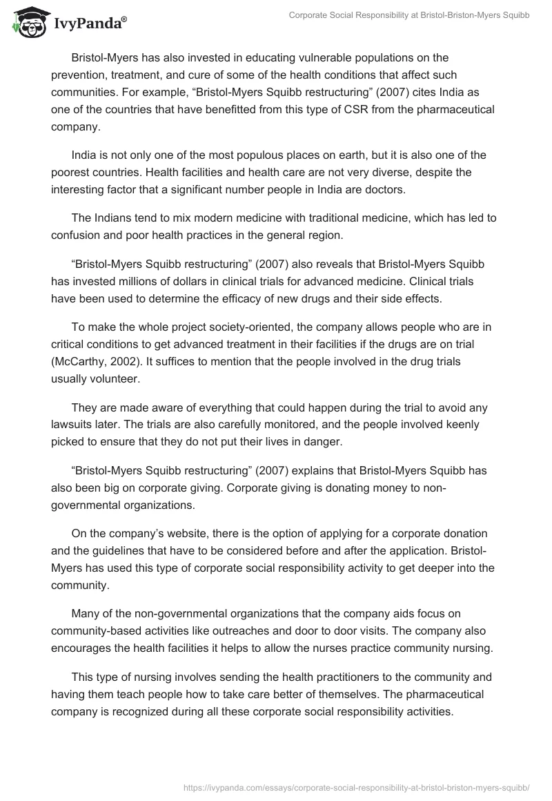 Corporate Social Responsibility at Bristol-Briston-Myers Squibb. Page 4