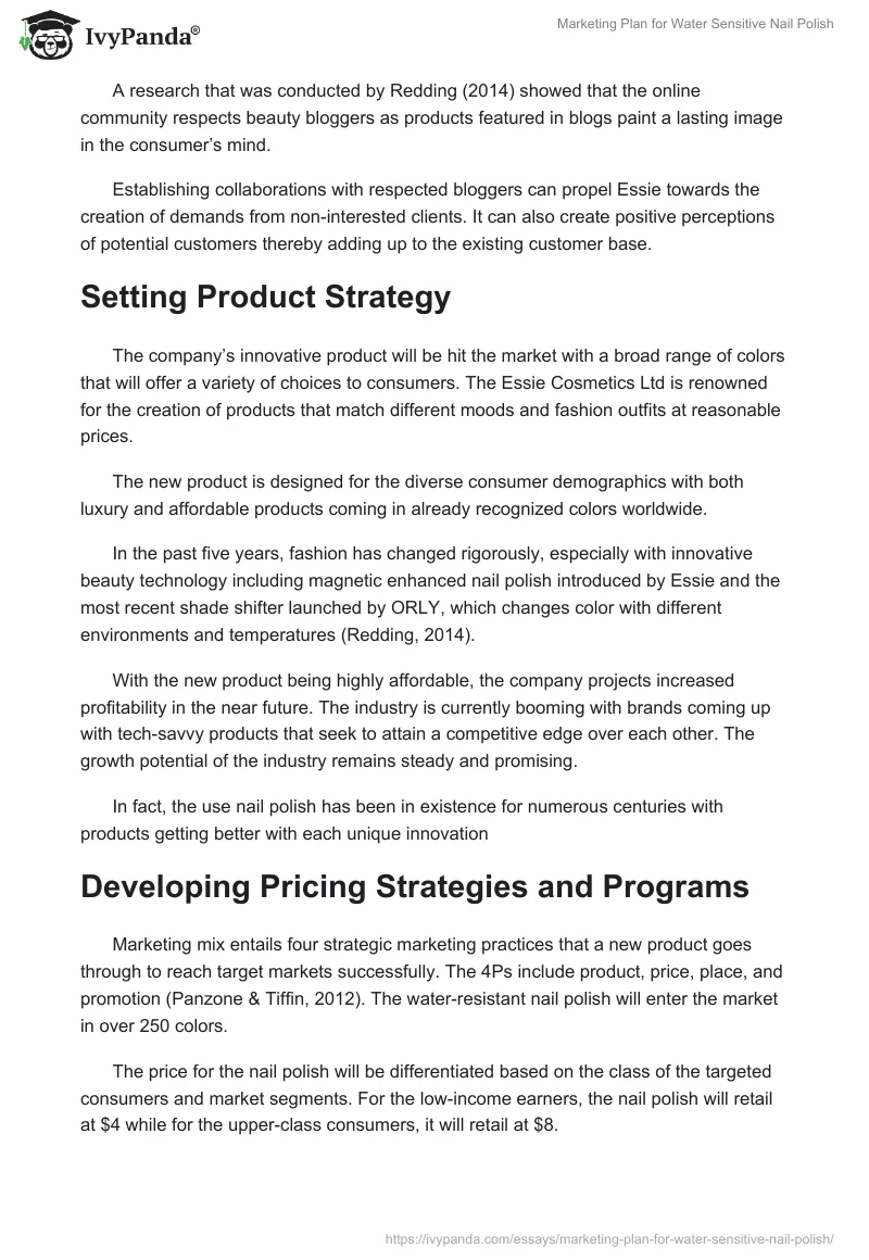 Marketing Plan for Water Sensitive Nail Polish. Page 5