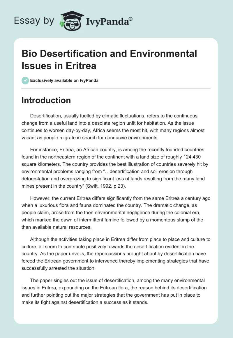 Bio Desertification and Environmental Issues in Eritrea. Page 1