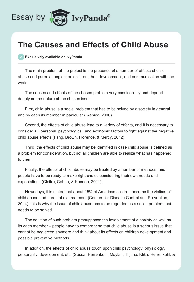 The Causes and Effects of Child Abuse. Page 1