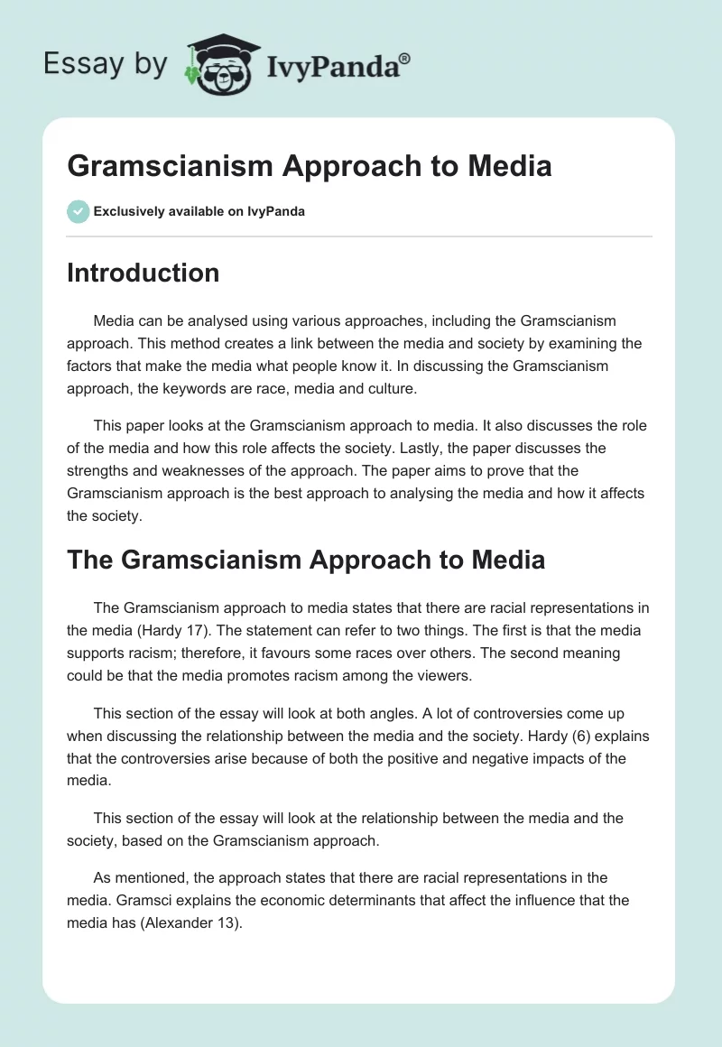 Gramscianism Approach to Media. Page 1