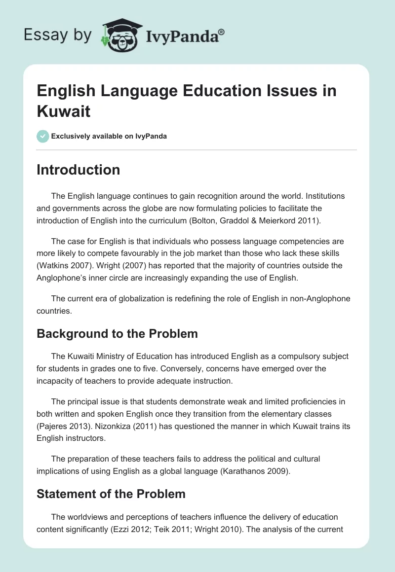 English Language Education Issues in Kuwait. Page 1