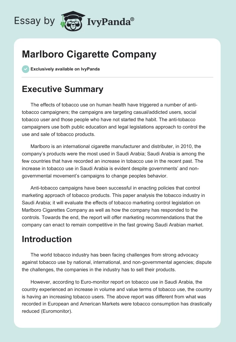Marlboro Cigarette Company. Page 1