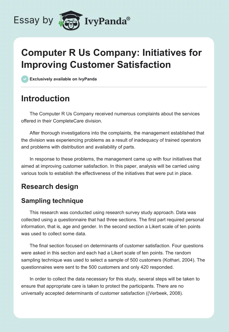 Computer R Us Company: Initiatives for Improving Customer Satisfaction. Page 1