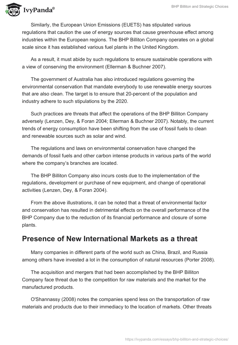 BHP Billiton and Strategic Choices. Page 3