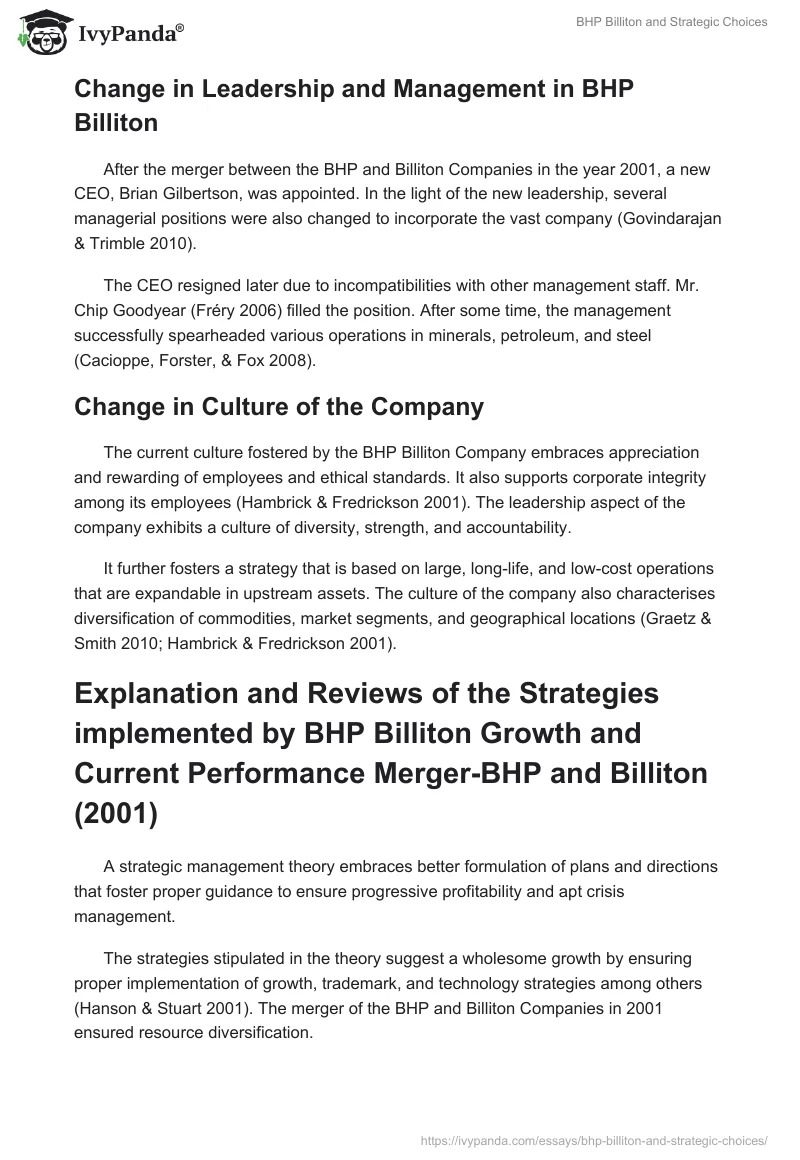 BHP Billiton and Strategic Choices. Page 5