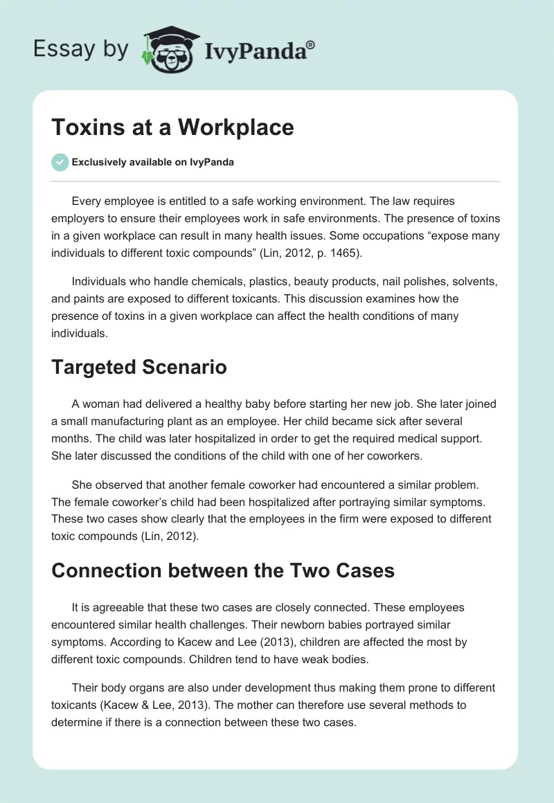 Toxins at a Workplace. Page 1