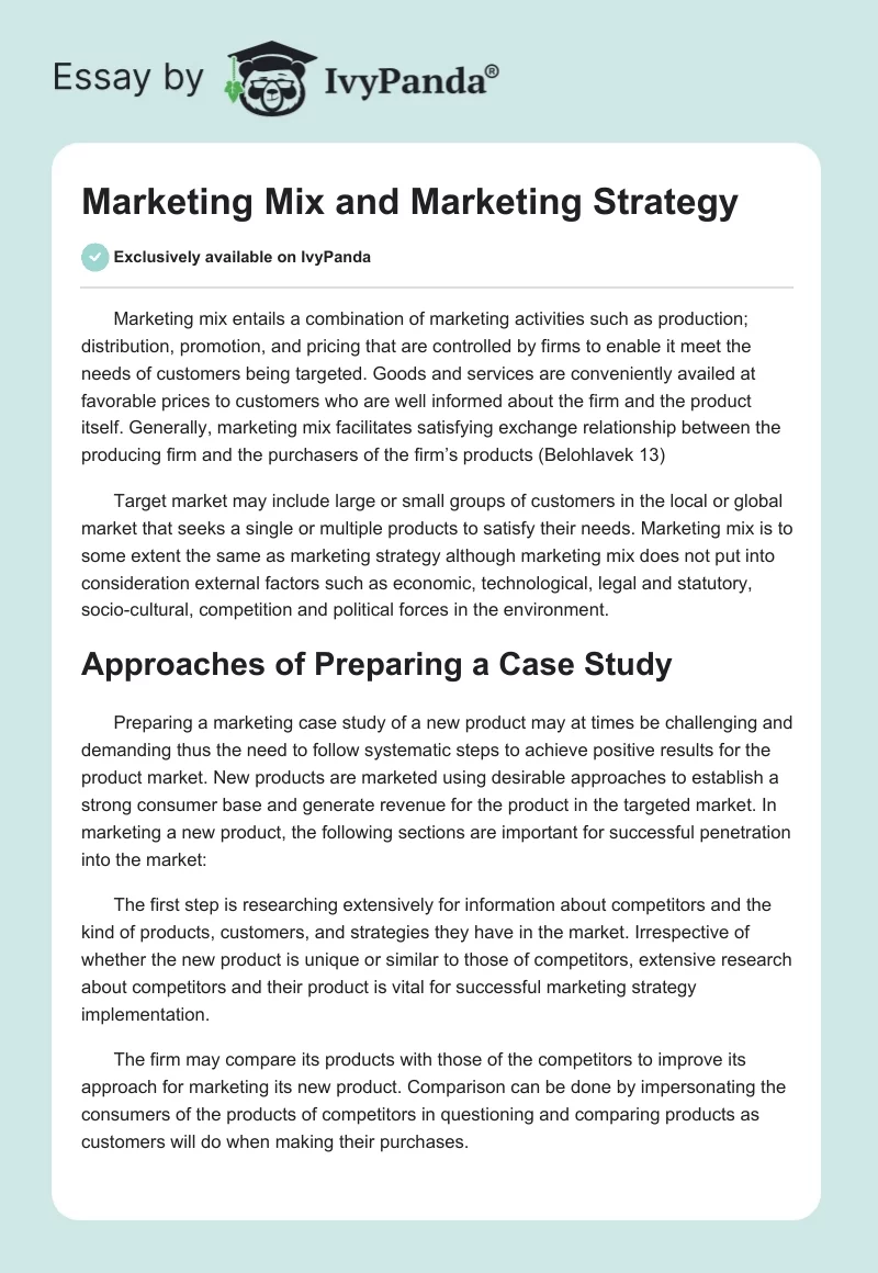Marketing Mix and Marketing Strategy. Page 1