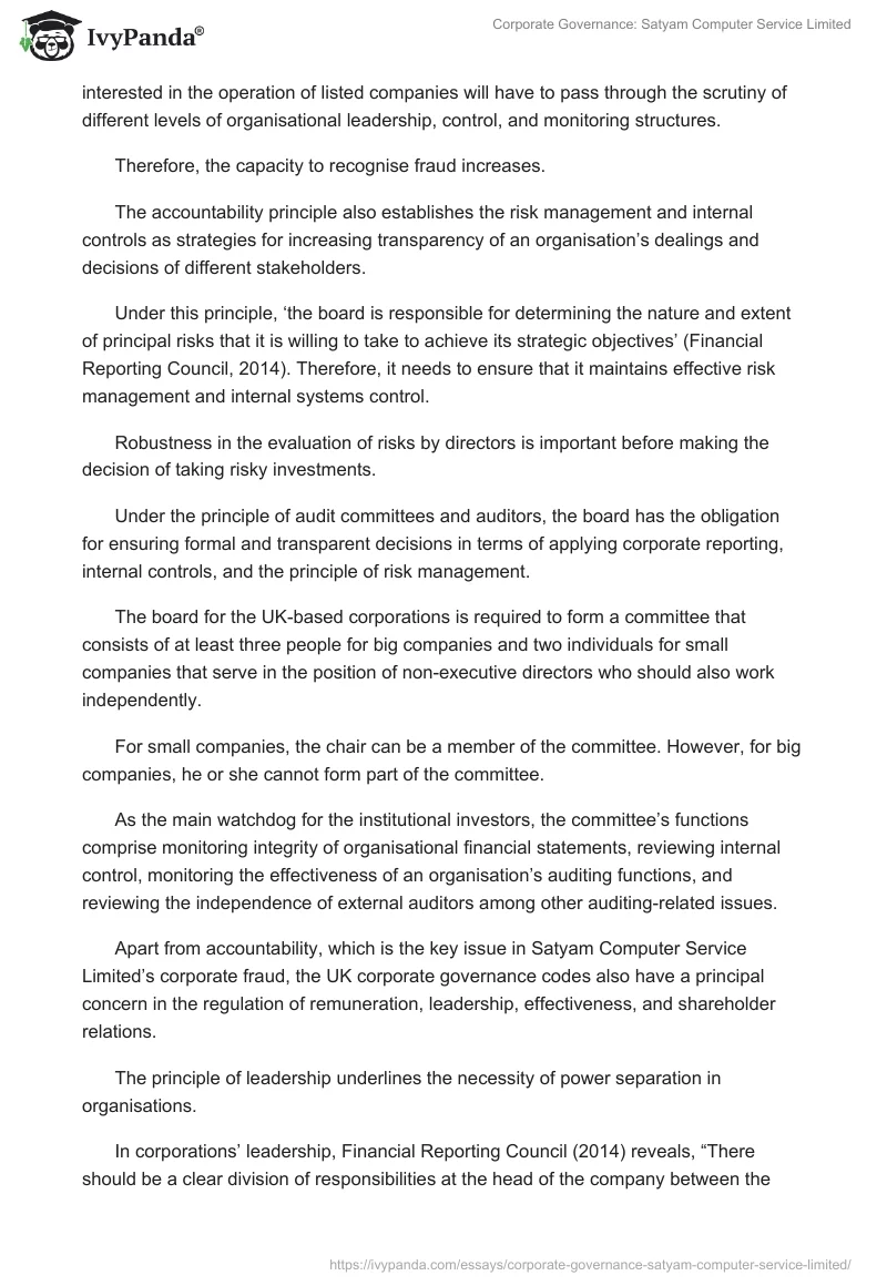 Corporate Governance: Satyam Computer Service Limited. Page 5