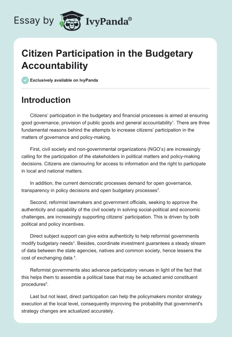 Citizen Participation in the Budgetary Accountability. Page 1