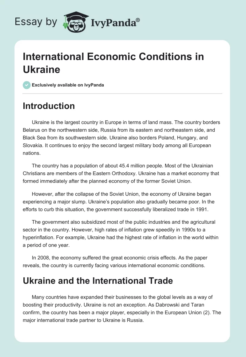 International Economic Conditions in Ukraine. Page 1