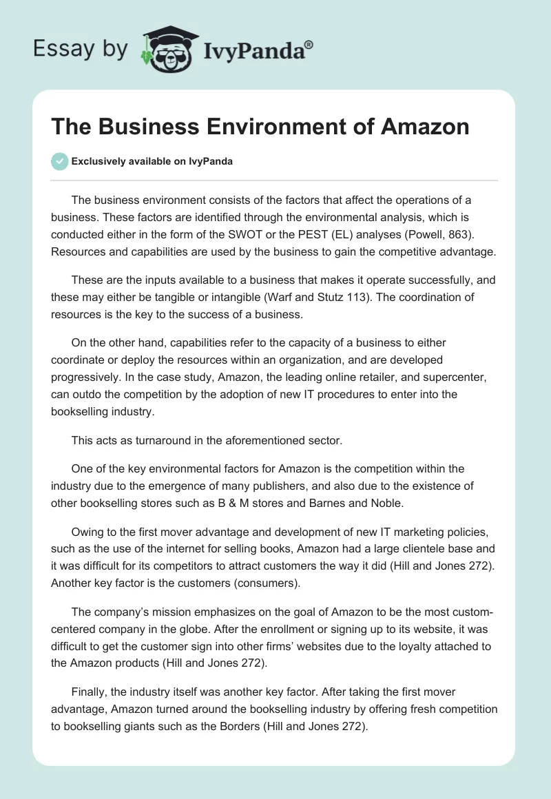 The Amazon Business Environment Case Study. Page 1