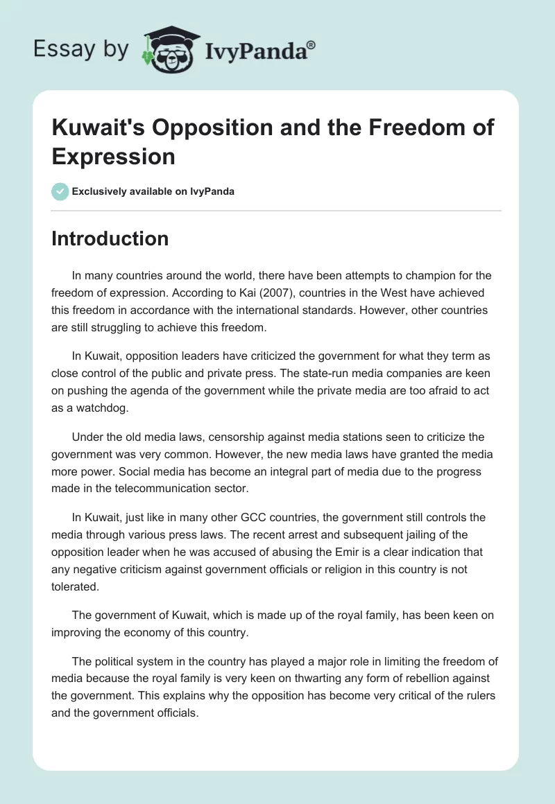 Kuwait's Opposition and the Freedom of Expression. Page 1