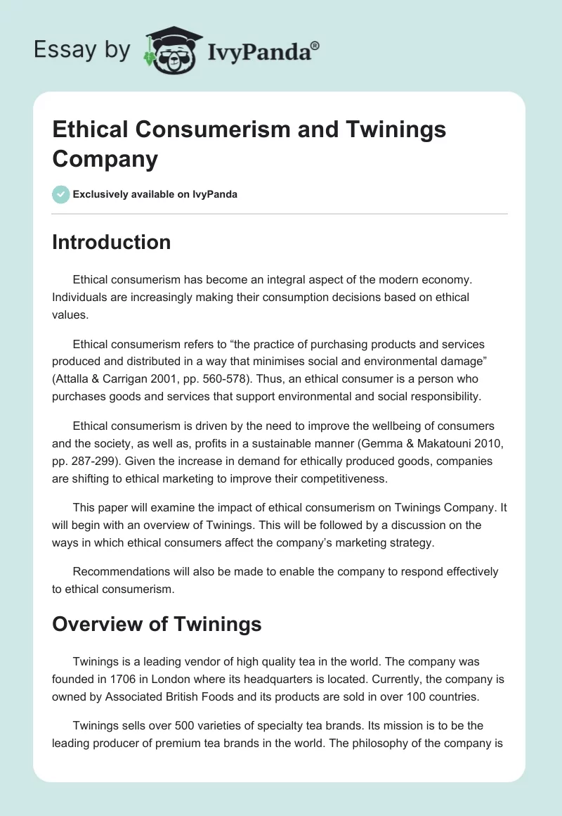 Ethical Consumerism and Twinings Company. Page 1