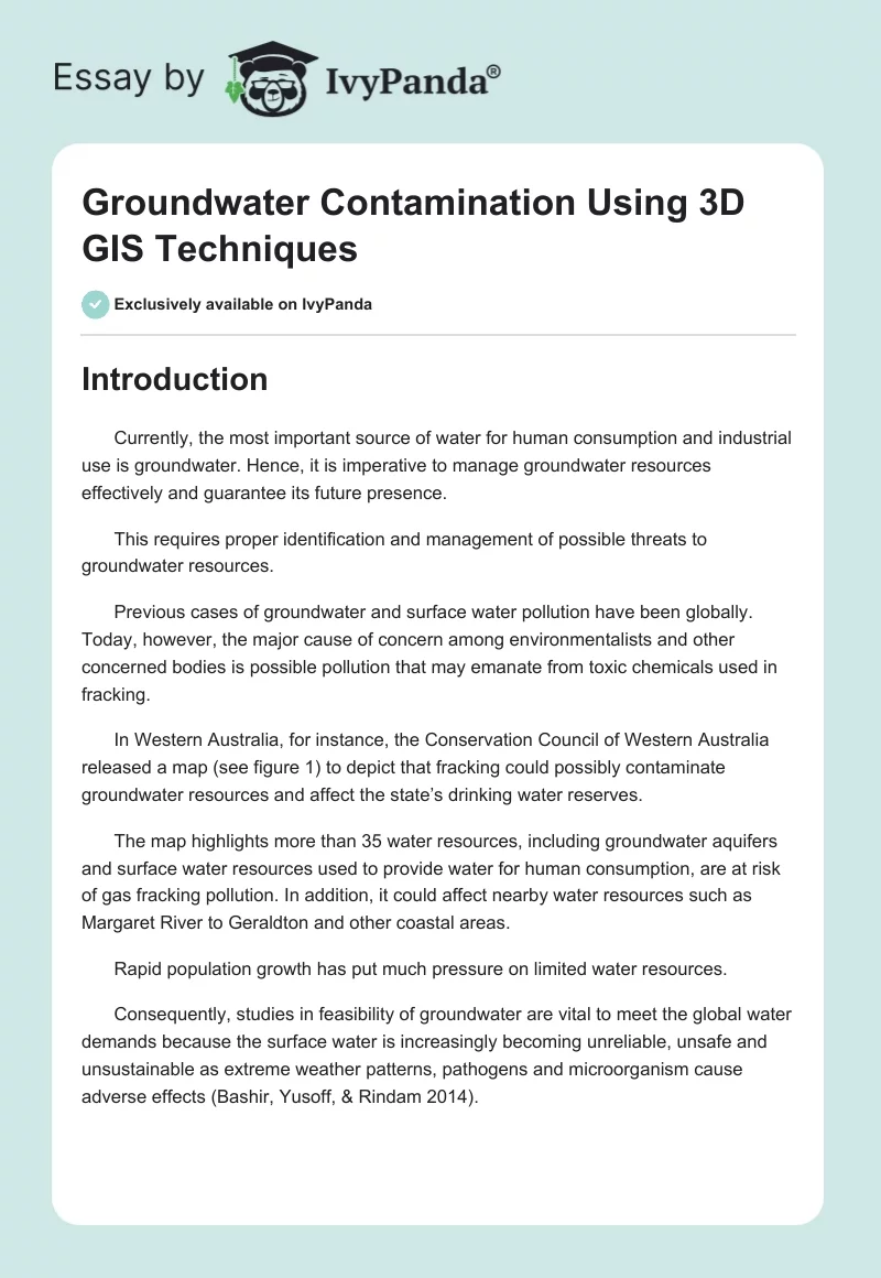 Groundwater Contamination Using 3D GIS Techniques. Page 1
