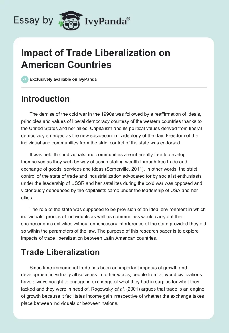 Impact of Trade Liberalization on American Countries. Page 1