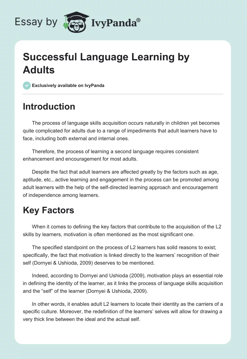 Successful Language Learning by Adults. Page 1