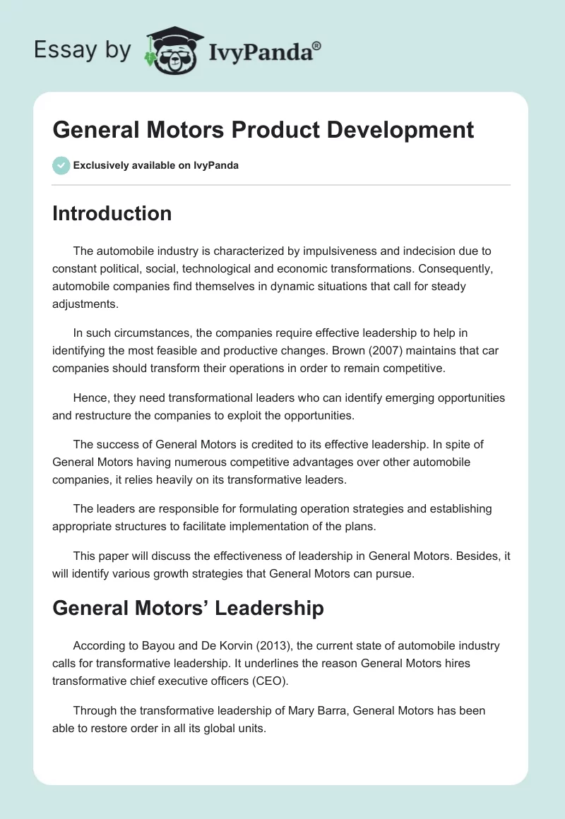 General Motors Product Development. Page 1