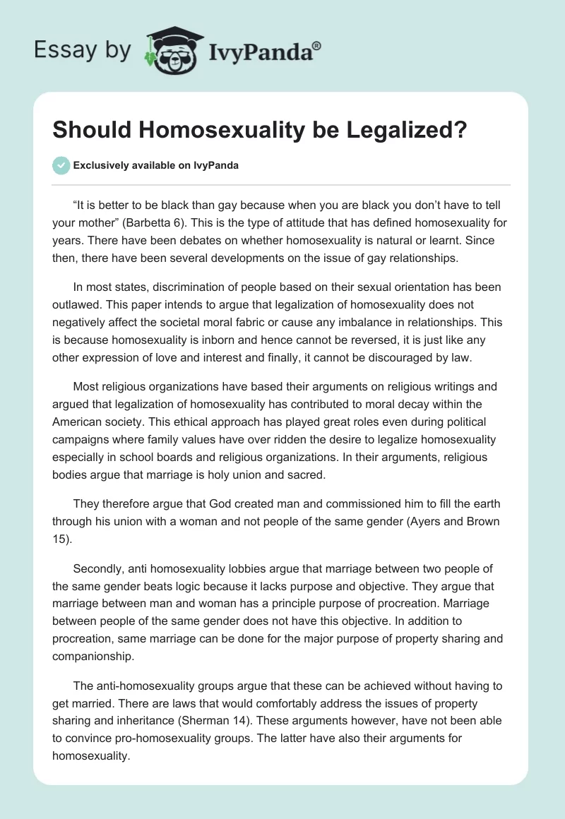 Should Homosexuality be Legalized?. Page 1
