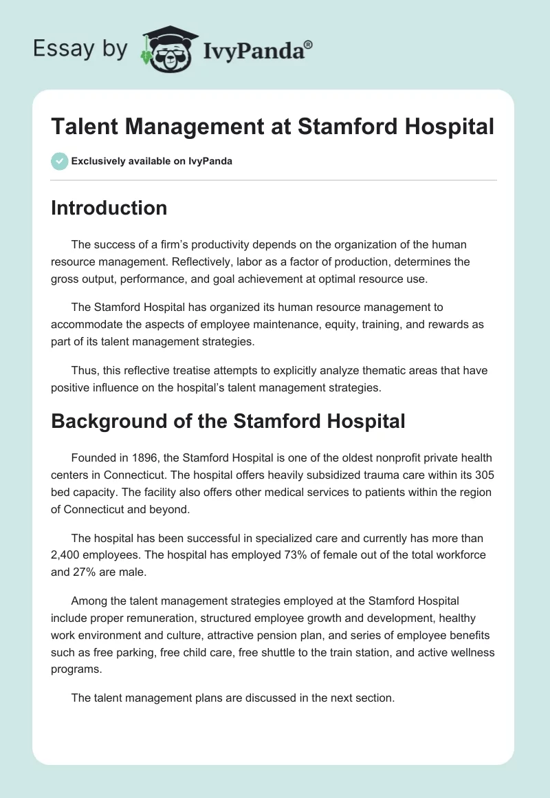 Talent Management at Stamford Hospital. Page 1