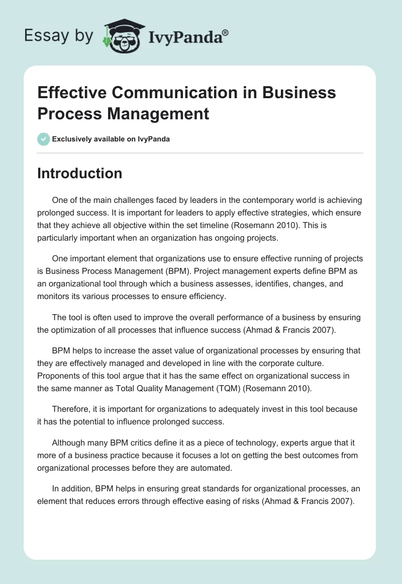 Effective Communication in Business Process Management. Page 1