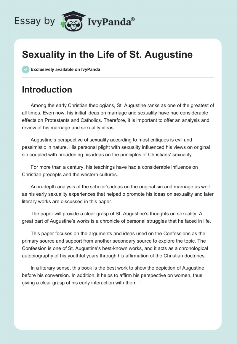 Sexuality in the Life of St. Augustine. Page 1