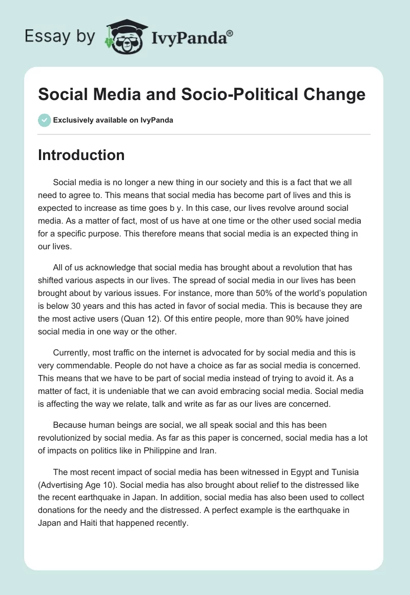 Social Media and Socio-Political Change. Page 1