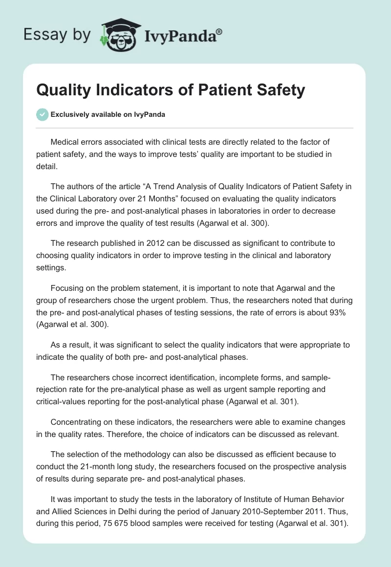 Quality Indicators of Patient Safety. Page 1